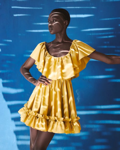 Mini Volan Dress ST-6002 Ochra - Image 1