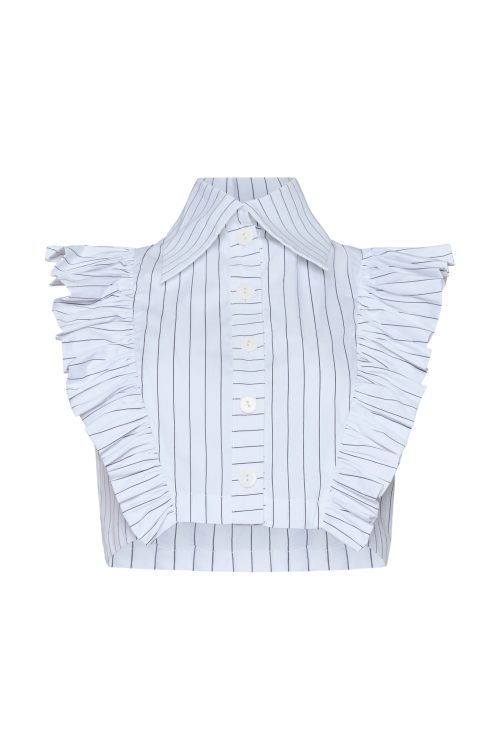 Cropped Buttom-up Shirt ST-6007 Black Stripe - Image 1