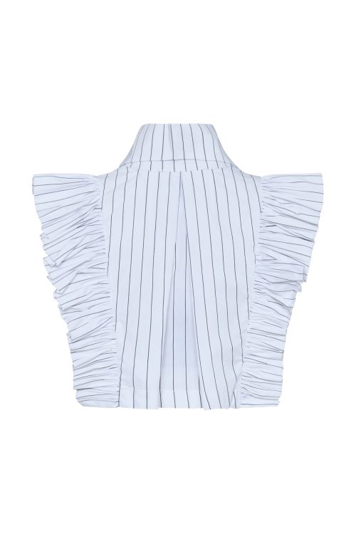 Cropped Buttom-up Shirt ST-6007 Black Stripe - Image 3