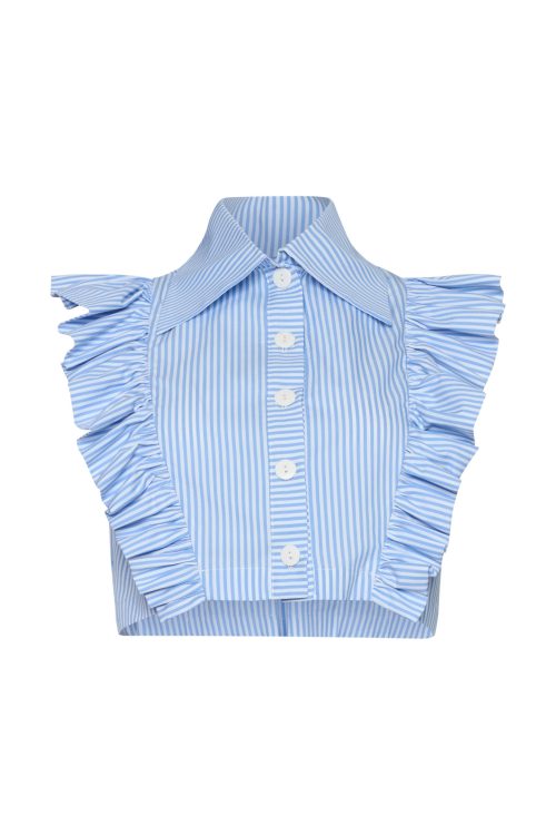 Cropped Buttom-up Shirt ST-6007 Blue Stripe - Image 2