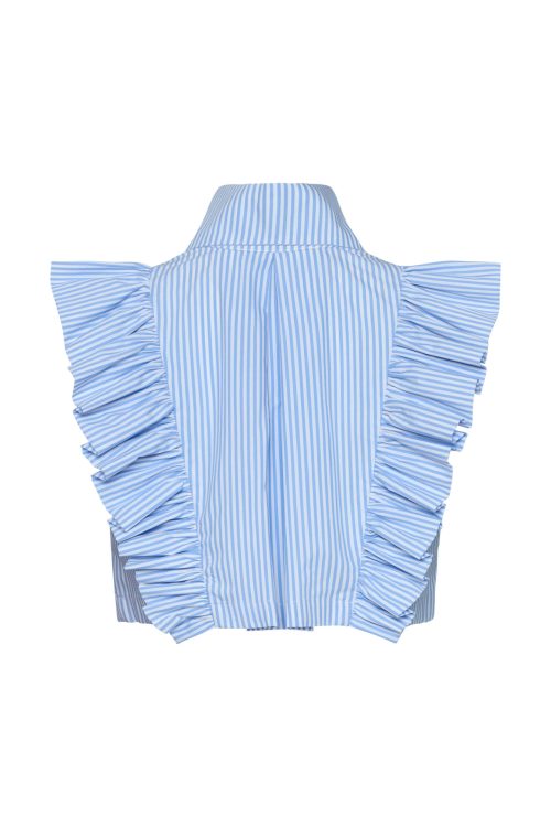 Cropped Buttom-up Shirt ST-6007 Blue Stripe - Image 3