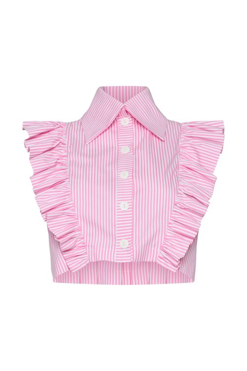 Cropped Buttom-up Shirt ST-6007 Pink Stripe - Image 1