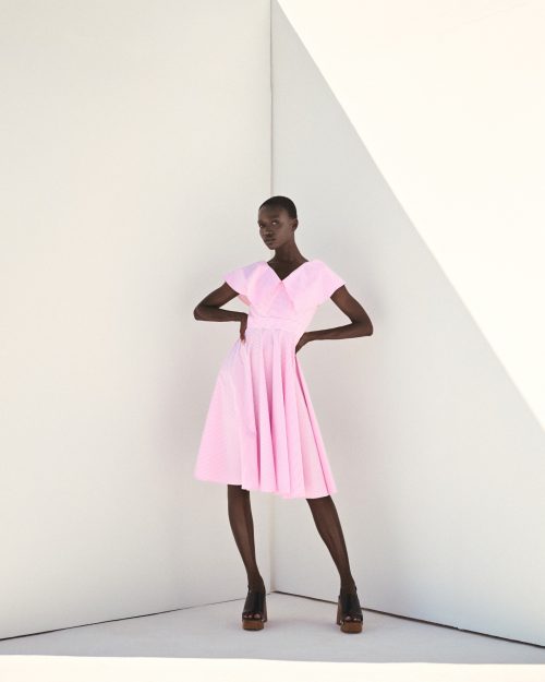 V-neckline Dress ST-6012 Pink Stripe - Image 1