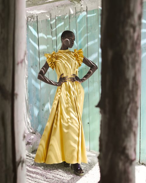 Ruffled Maxi Dress ST-6026 Ochra - Image 1