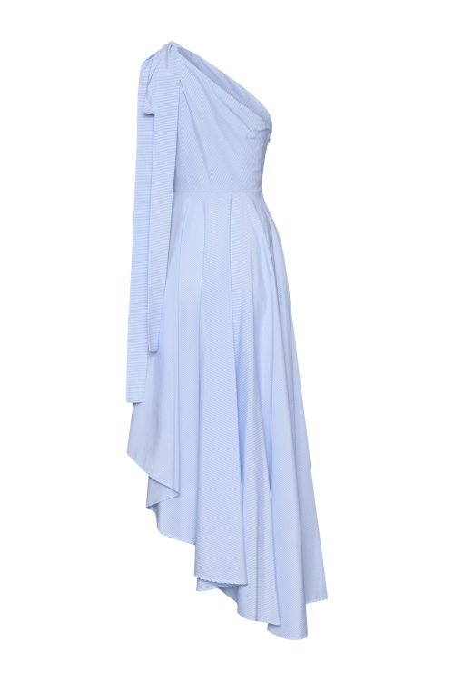 One-shoulder Pleated Dress ST-6036 Blue - Image 3