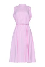 Pleated Dress with Belt at the waist ST-6040 Pink - Image 2