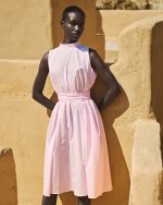 Pleated Dress with Belt at the waist ST-6040 Pink