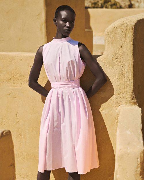 Pleated Dress with Belt at the waist ST-6040 Pink - Image 1