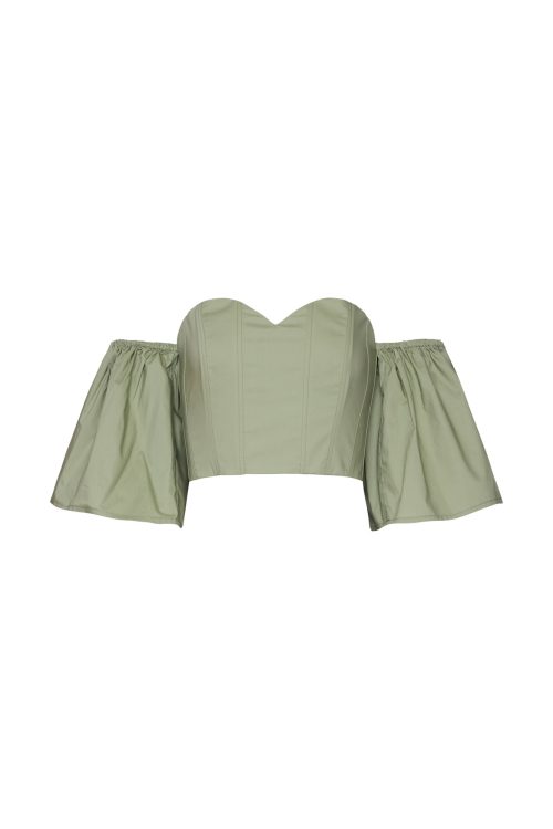 Puff Sleeve Corset top ST-6044 Olive - Image 1