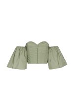 Puff Sleeve Corset top ST-6044 Olive - Image 3