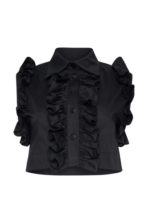 Cropped Button-up Shirt ST-6058 Black - Image 1