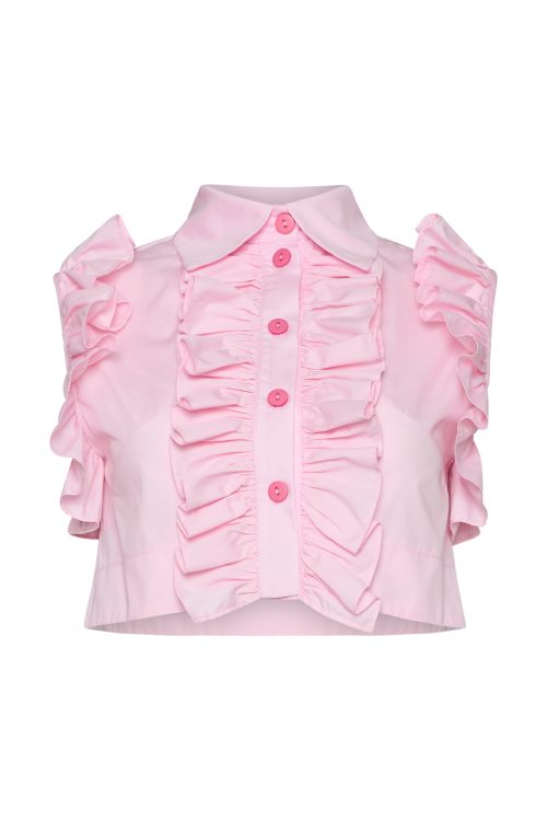 Cropped Button-up Shirt ST-6058 Pink - Image 1
