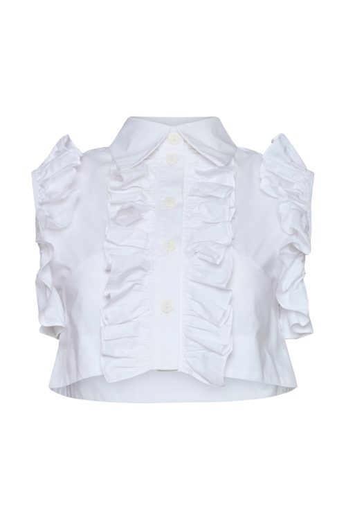 Cropped Button-up Shirt ST-6058 White - Image 2