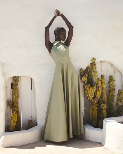 Maxi Collared Dress ST-6060 Olive - Image 1