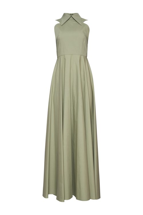 Maxi Collared Dress ST-6060 Olive - Image 2