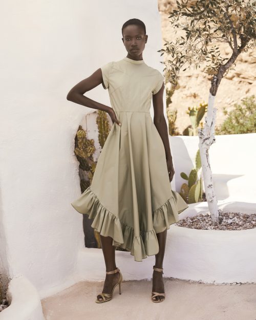 Asymmetric Midi Dress with Ruffles ST-6061 Olive - Image 1