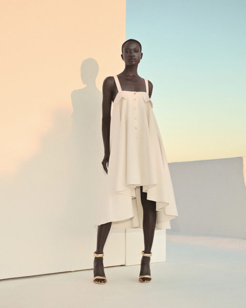 Asymmetric Tweed Dress ST-6078 Off White - Image 1
