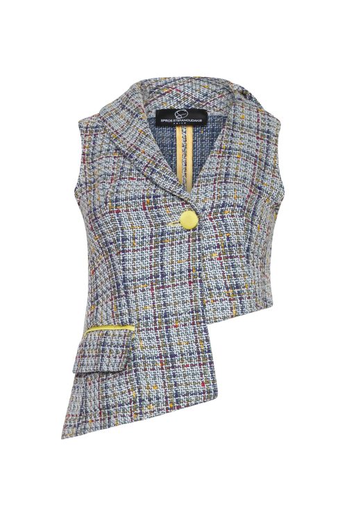 Asymmetric Cropped Tweed Vest ST-6082 Yellow - Image 2