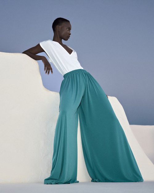 Flowy Wide-leg Pant ST-6085 Green - Image 1
