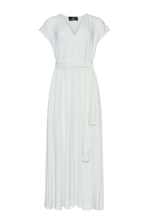 Flowy with a belt at the waist Dress ST-6091 White - Image 2