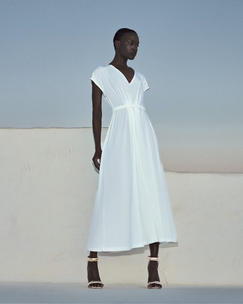 Flowy with a belt at the waist Dress ST-6091 White - Image 1