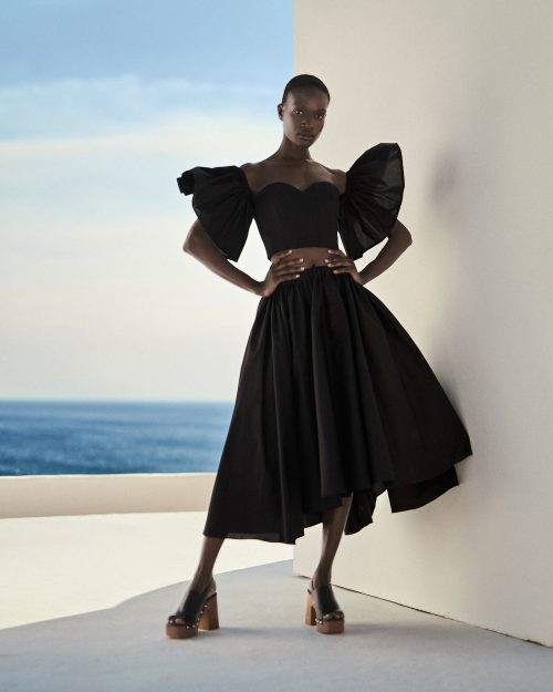 Pleated Puff Skirt ST-6045 Black - Image 1