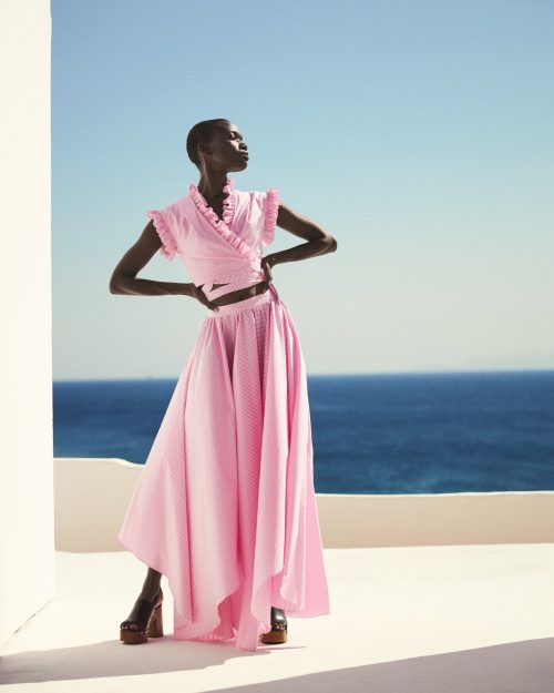 Pleated Skirt ST-6056 Pink Stripe - Image 1