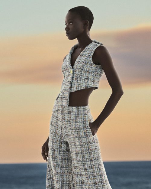Asymmetric Cropped Tweed Vest ST-6082 Yellow - Image 1