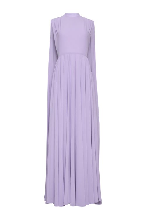 High-Neck Pleated Gown Dress ST-5003 Lavender - Image 1