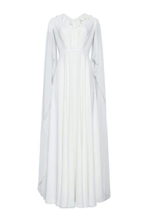 Draped Pleated Gown Dress ST-5009 White - Image 1