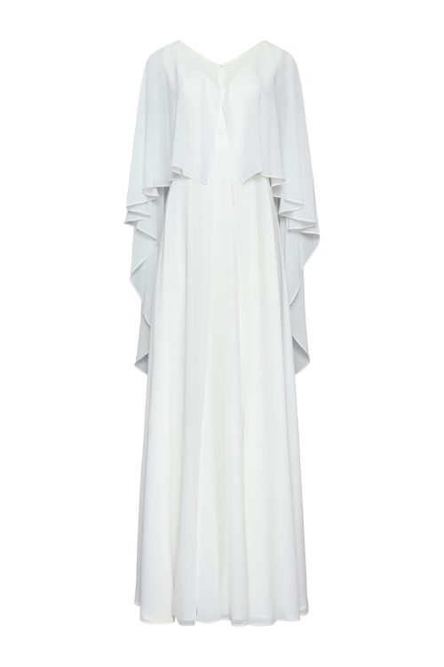 Ruffled Cape Gown Dress ST-5010 White - Image 1