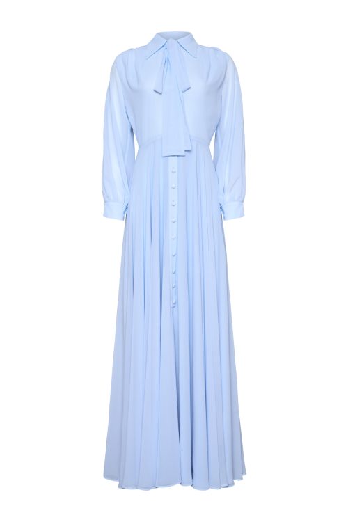 Blue Pleated Maxi Dress ST-5018 Blue - Image 1