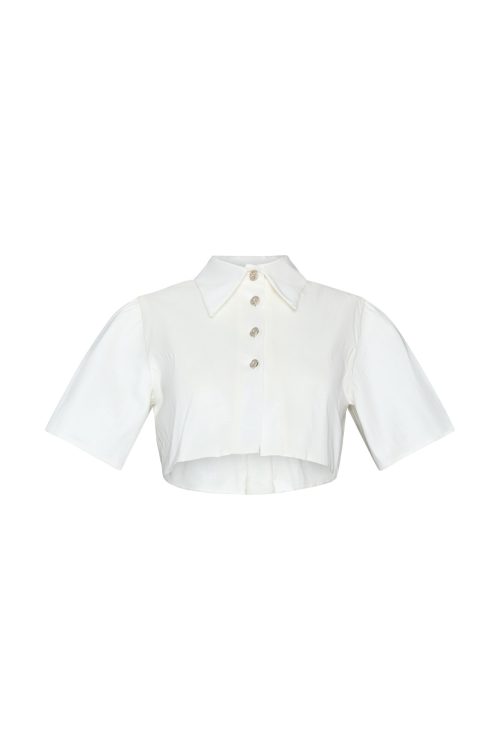 Cropped Flare-Sleeve Shirt ST-5020 White - Image 1