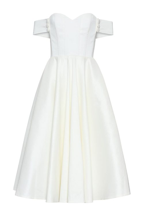 Off-Shoulder Midi Dress ST-5021 White - Image 1