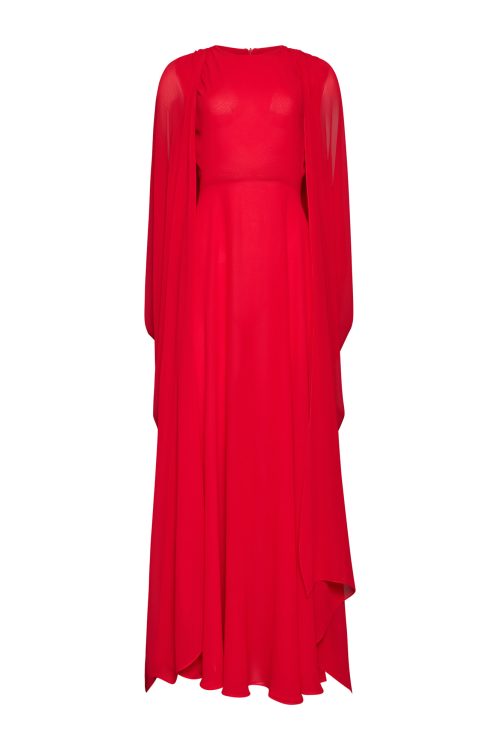 Draped Cape Maxi Dress ST-5041 Red - Image 1