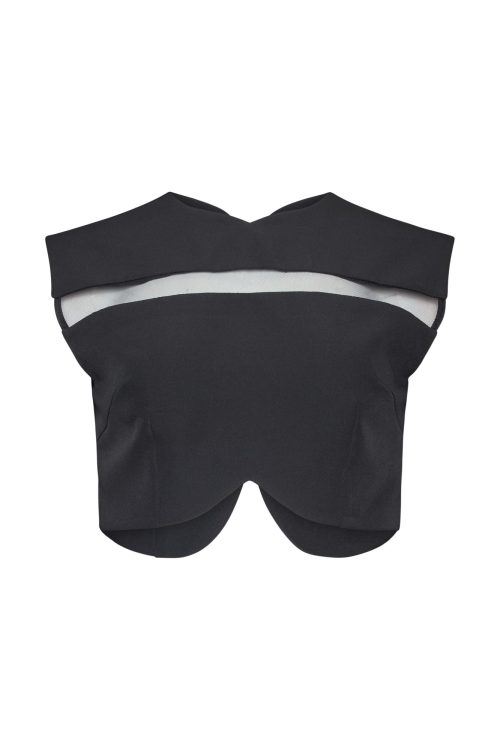 Structured Sheer-Sleeve Top ST-5053 Black - Image 1