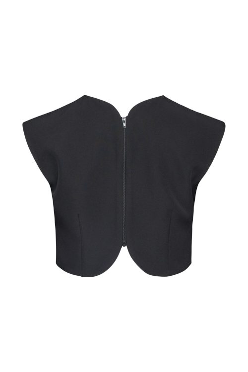 Structured Sheer-Sleeve Top ST-5053 Black - Image 2
