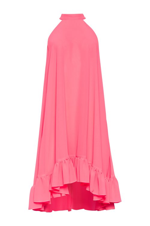 Flared Halter-neck Dress ST-5058 Fluo Pink - Image 1