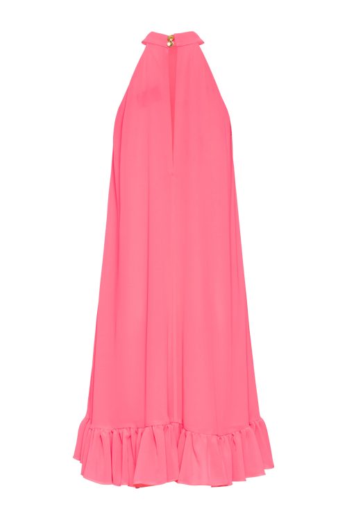 Flared Halter-neck Dress ST-5058 Fluo Pink - Image 2