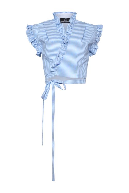V-neck Ruffled Crop Top ST-6055 Blue Stripe - Image 1