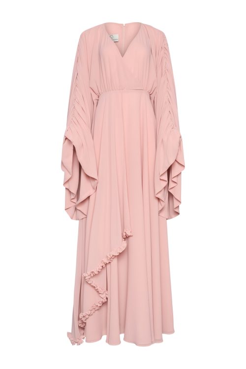 V-Neck Dress with Flowing Sleeves ST-5023 Pink - Image 1