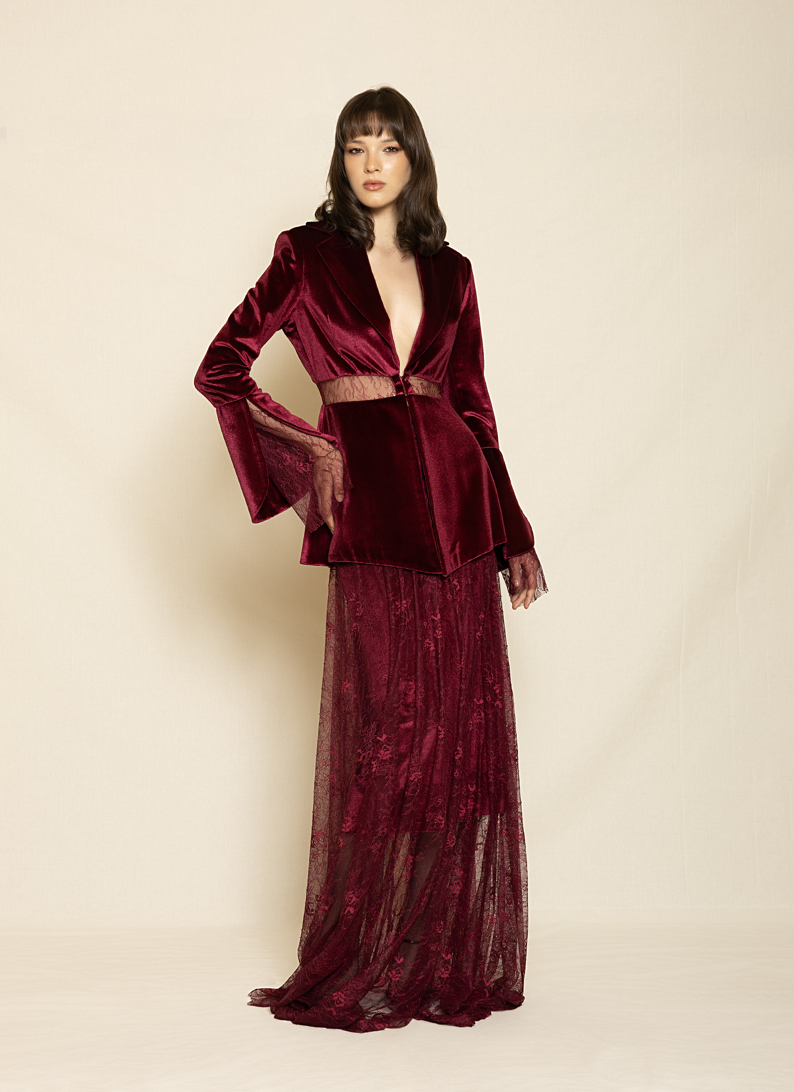 0106 Velvet Tailored Blazer ST-0106 Burgundy - Image 1