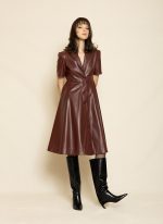 Tailored Leather Midi Dress ST-0118 Bordo