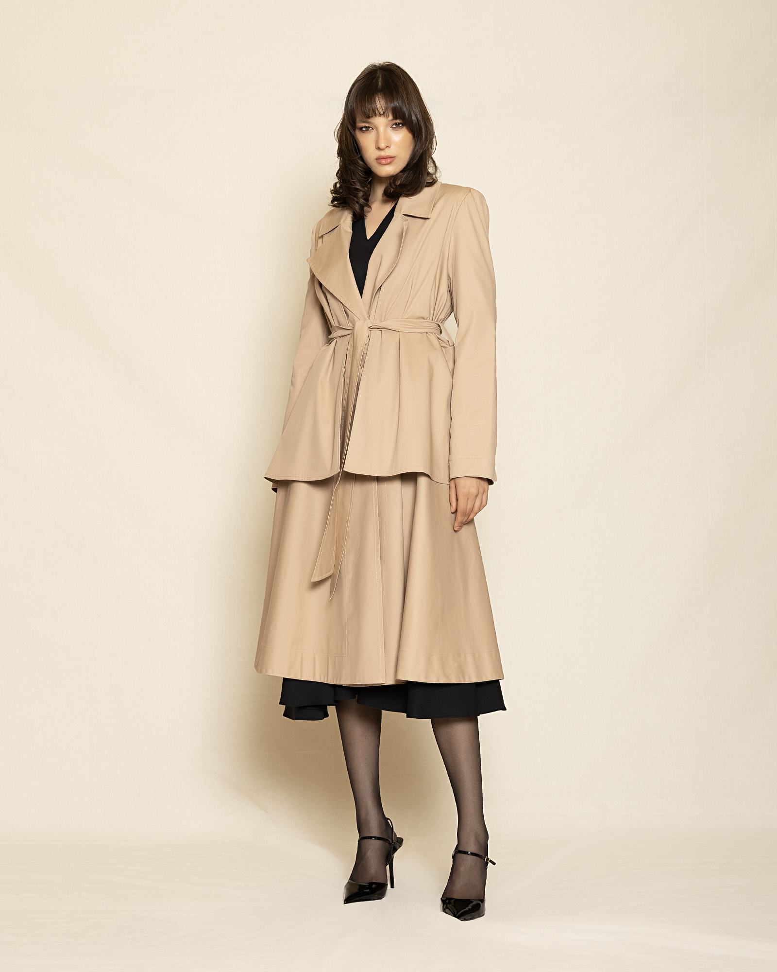 0133 Flowing Belted Trench ST-0133 Beige - Image 1