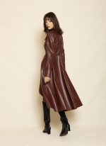 Structured Leather High - Low Dress ST-0135 Bordo - Image 3
