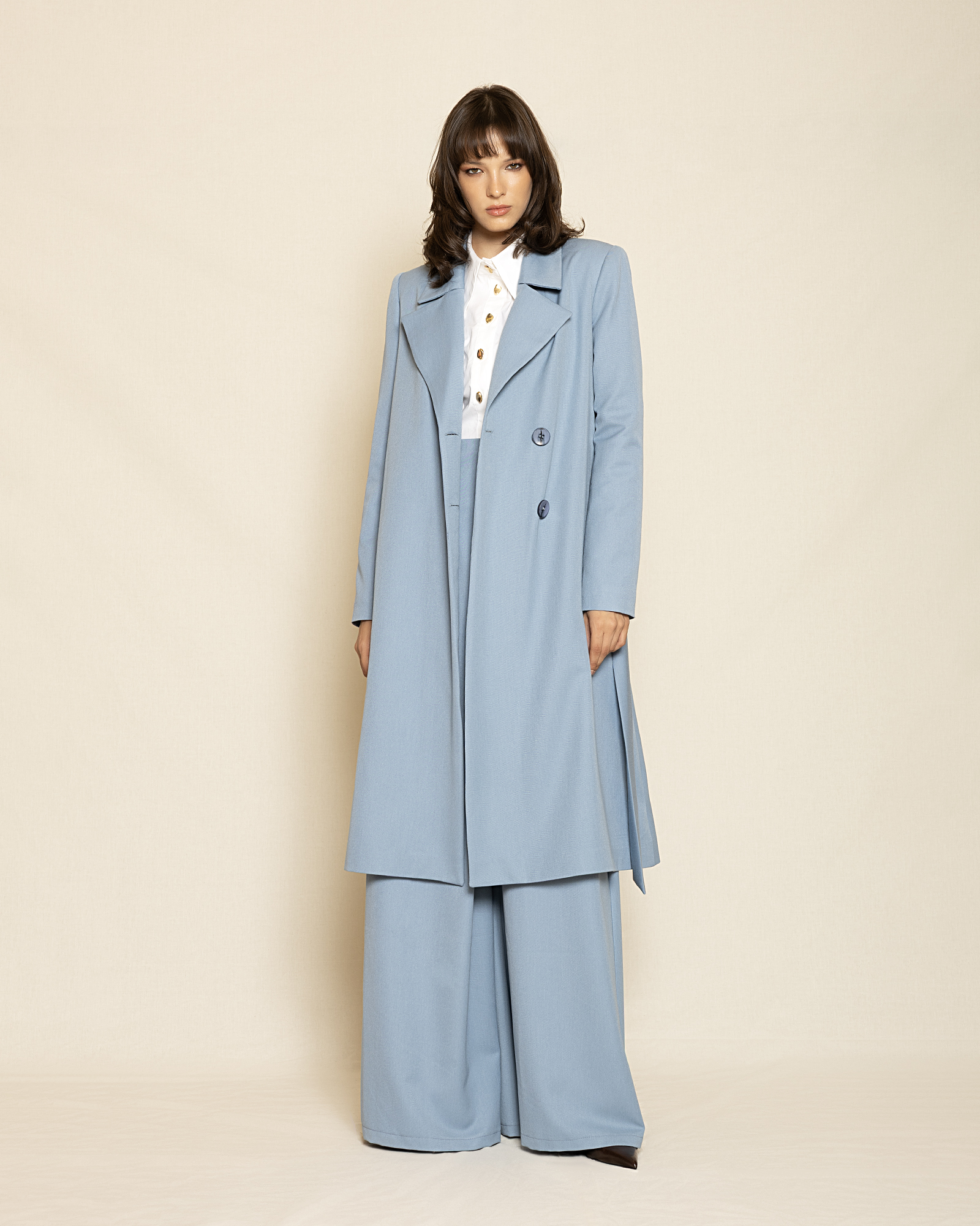 0154 Bouble - Breasted Trench Coat ST-0154 Light Blue - Image 1