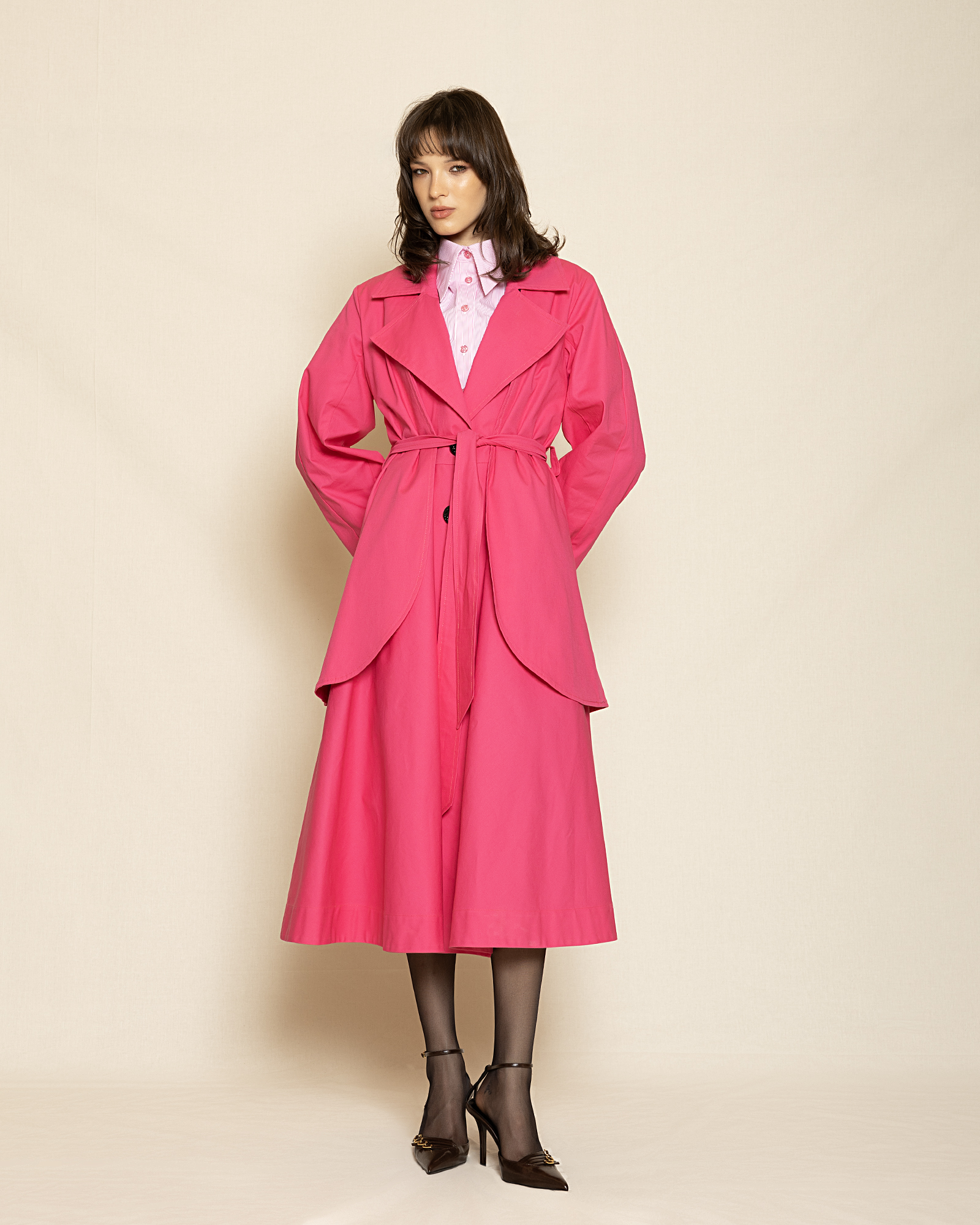 0177 Layered Trench Coat ST-0177 Fuschia - Image 1
