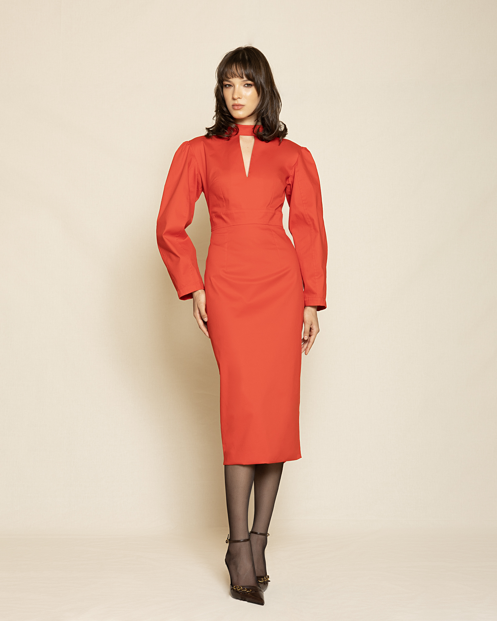 0179 Elegant Midi Dress ST-0179 Red - Image 1
