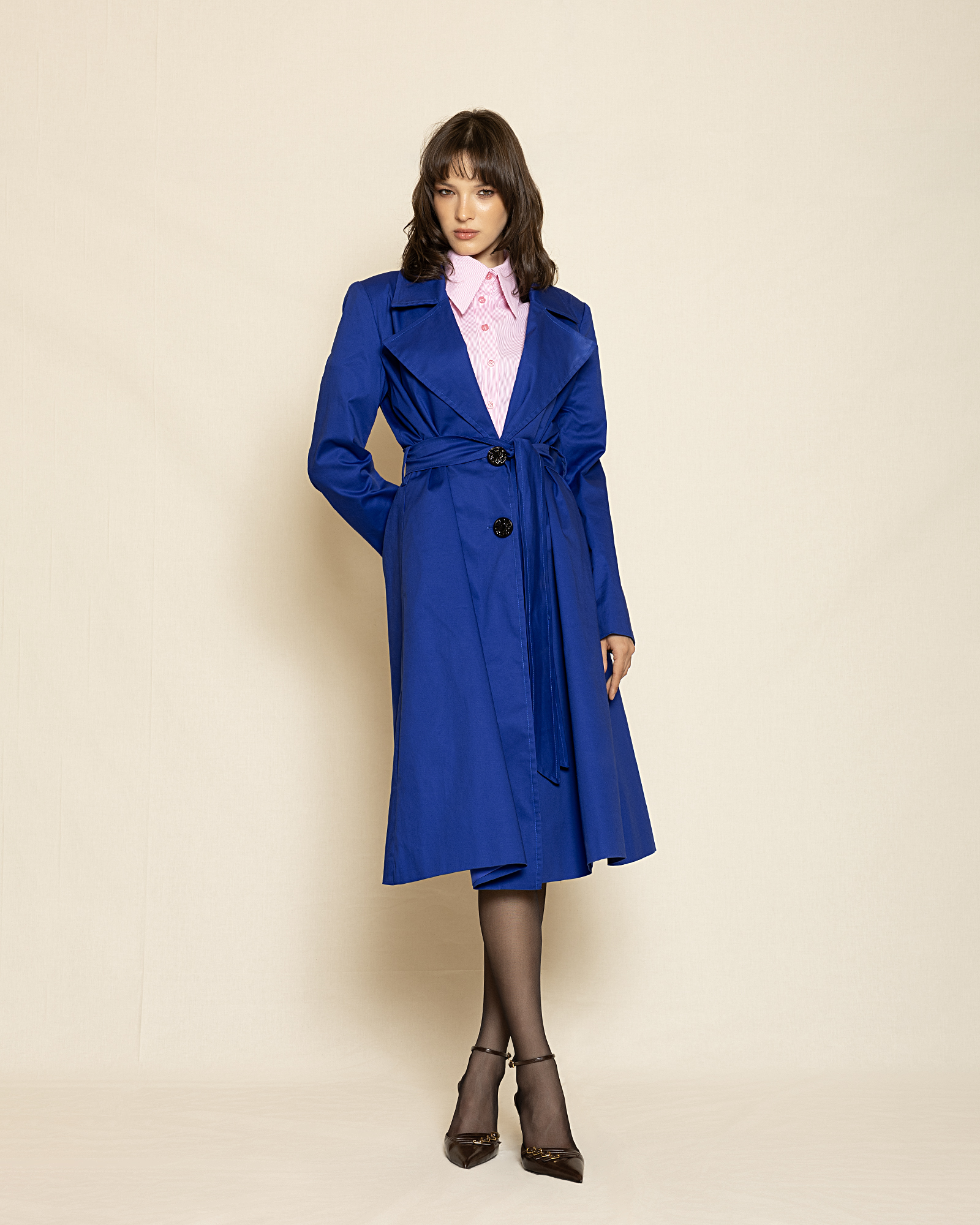 0180 (3) Belted Trench Coat ST-0180 Blue - Image 1