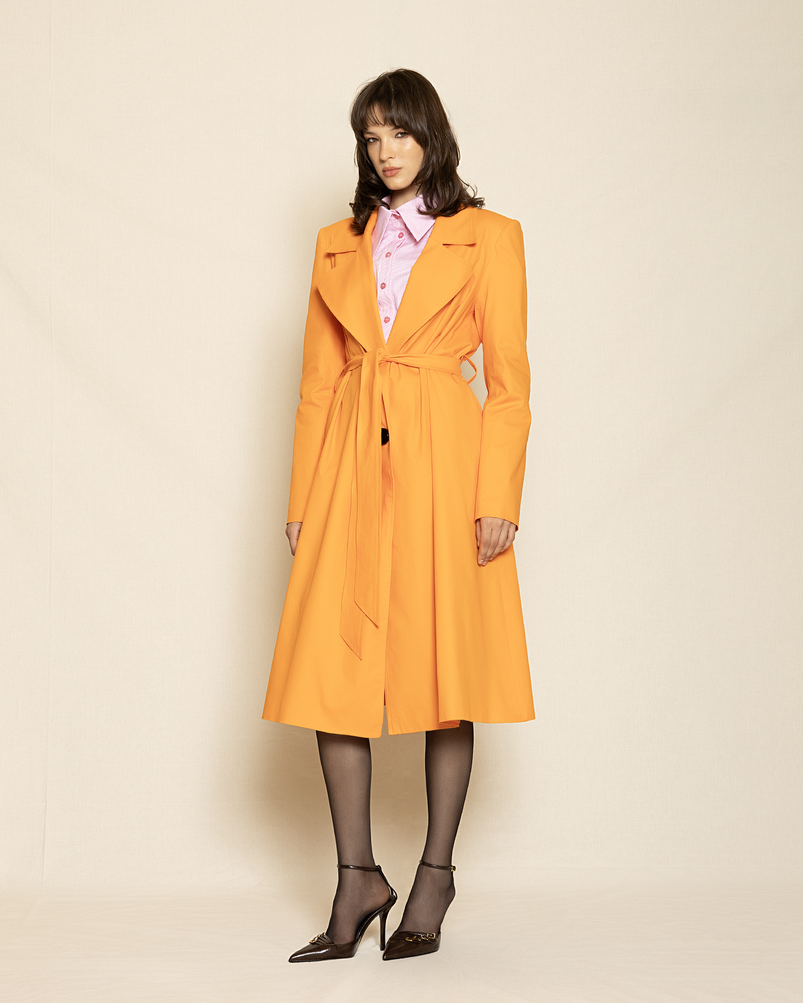 0180 Belted Trench Coat ST-0180 Orange - Image 1